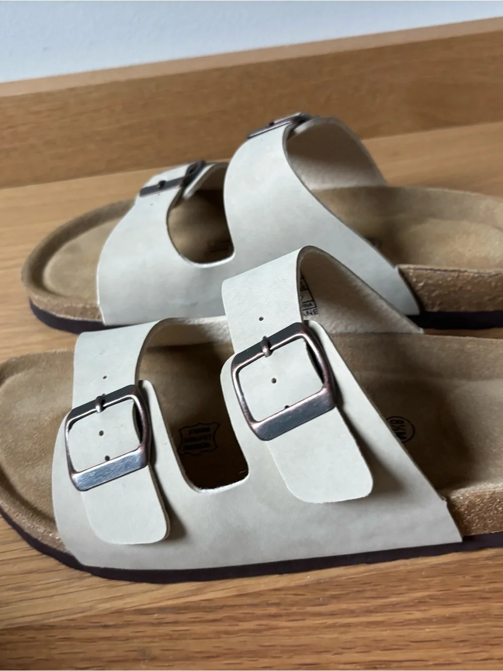 Cushionsire Double-Buckle Slide Sandals in Cream with Adjustable Straps